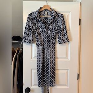 Laundry by Design Navy & White Geometric Faux Wrap Dress